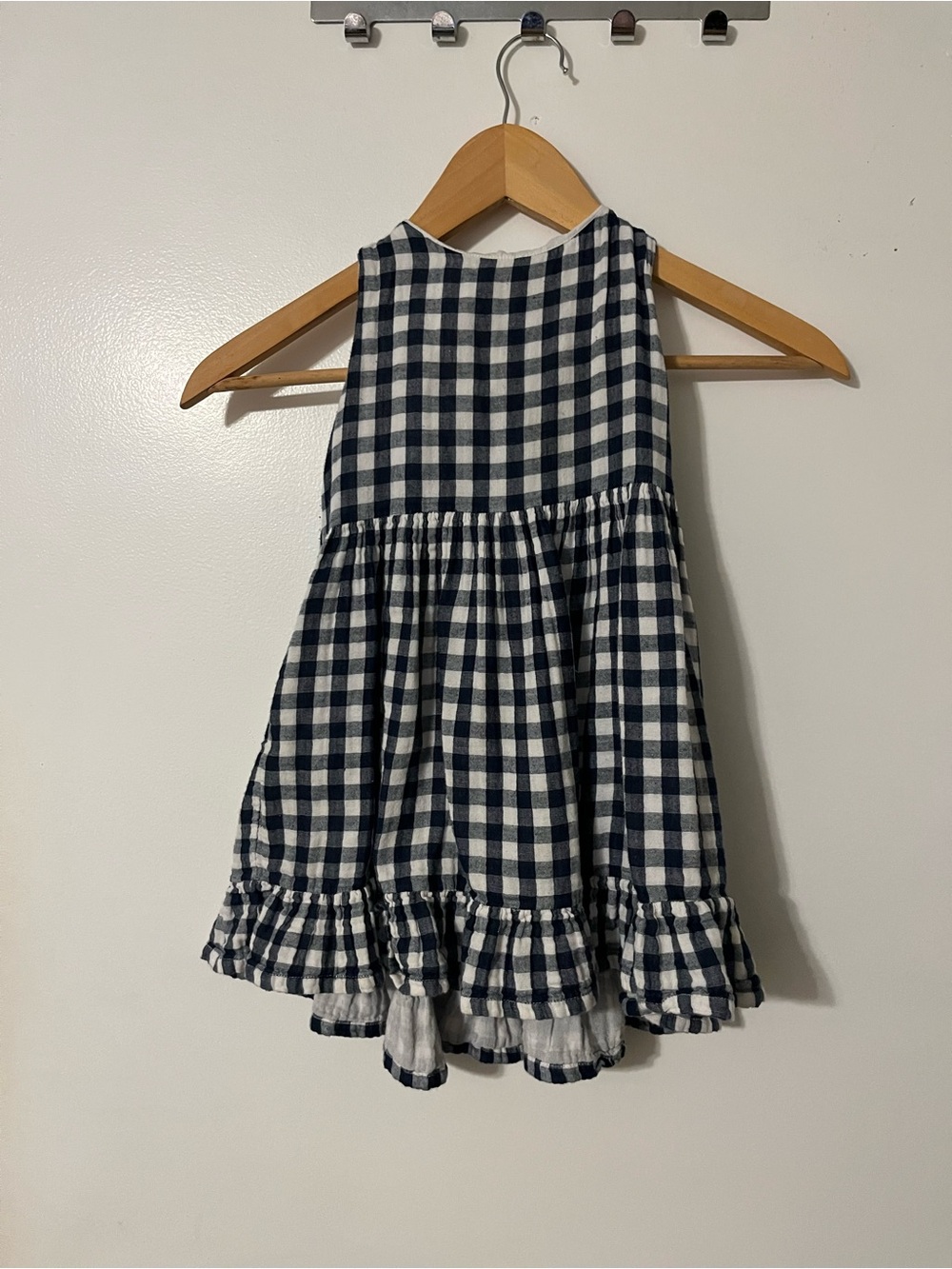 Black and White Gingham Ruffle Hem Kids Dress